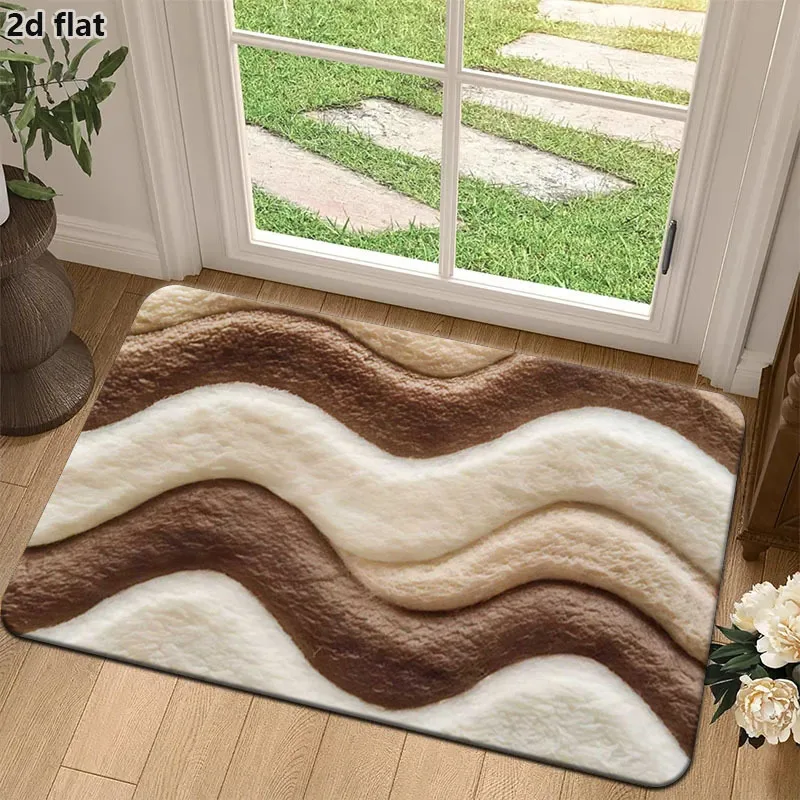 Modern Organic Wavy Striped Flannel Floor Mat Quick Drying Soft Rug For Kitchen Sink Area Home Decor Enthusiast Gift