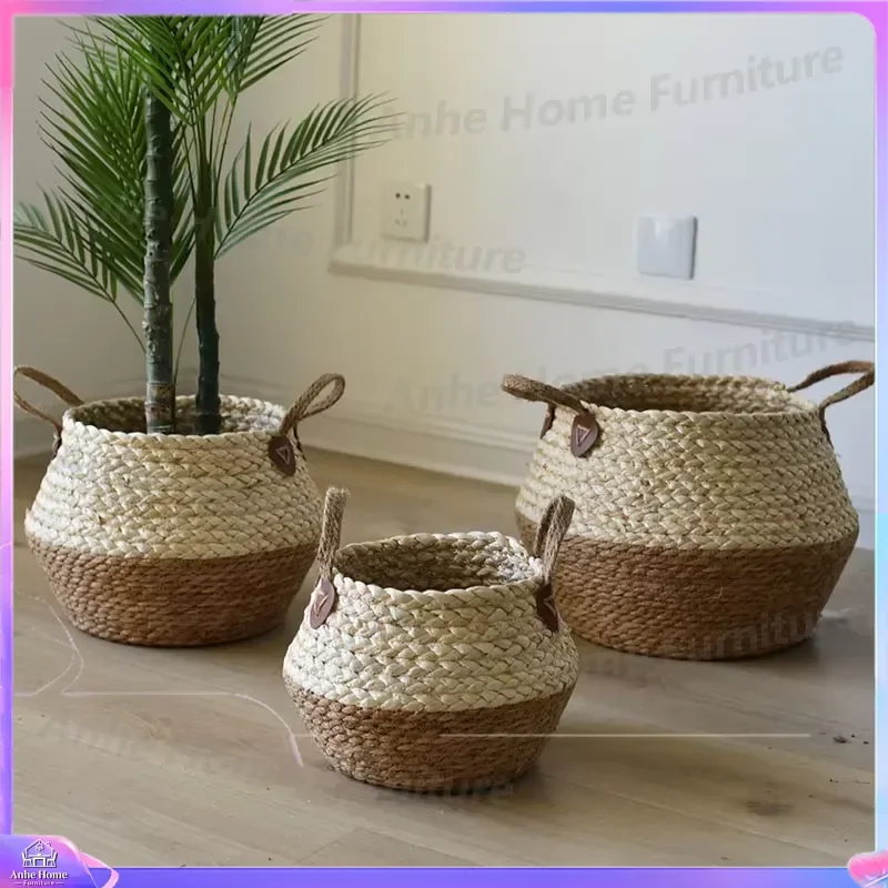 Pet Bed Dog Cat House Soft Plush Warm Winter Kennel Portable Woven Storage Basket for Clothes Vegetables Sundries Indoor
