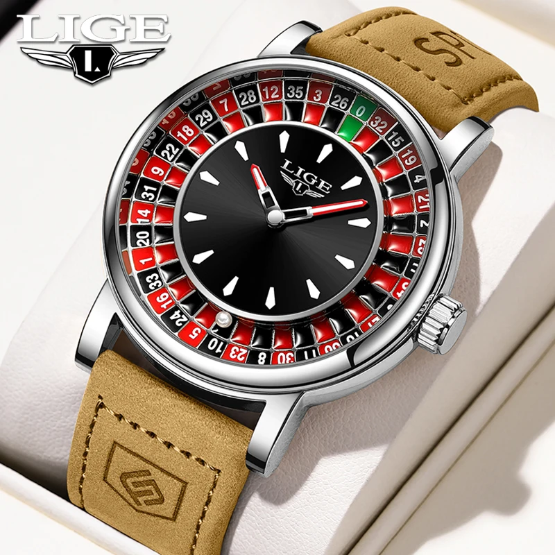 

Мужские часы LIGE 2026 Creative Luxury с дизайном в виде рулетки, модные, водонепроницаемые, светящиеся, кварцевые, наручные часы, подарок.