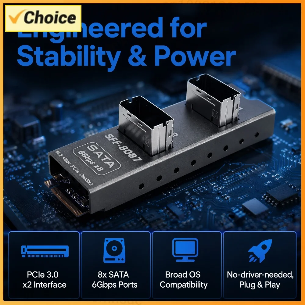 M2 for M-Key To 2 Port SFF8087 SATA6Gx8 Hard Drive Adapter Expansion Card Adapter Adapter Converter Card Module for Desktop PC