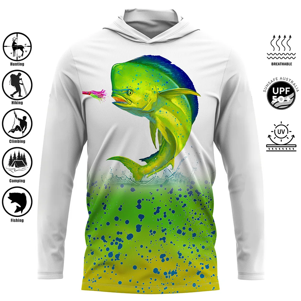 Outdoor Sports Fishing Shirt Hooded Sun Protection And UV Protection Plus Size Hoodie Ocean Fishing Clothing Comfortable Top