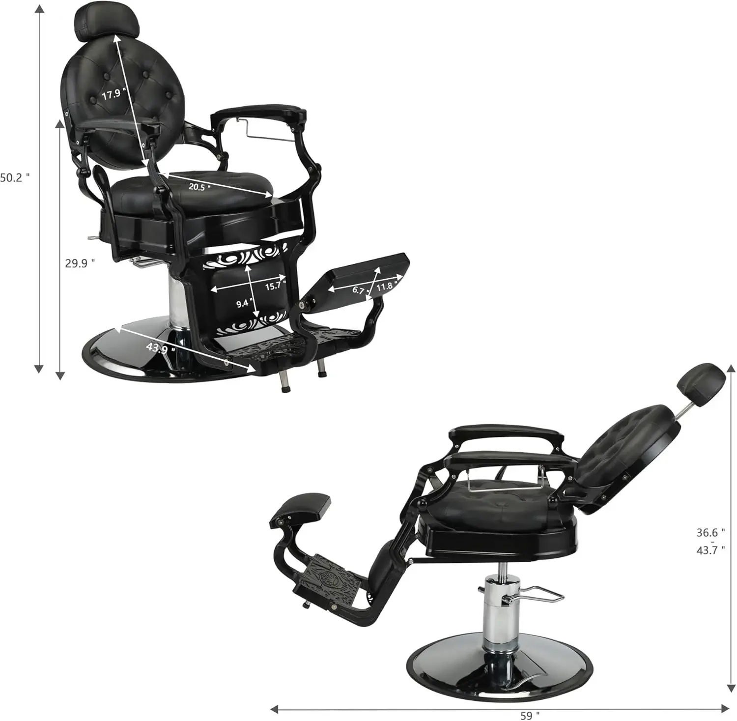 Professional Salon Chair Supports up to 440lbs with 135º Recline and Hydraulic Lift, Perfect for Hair Salon or Spa, Black