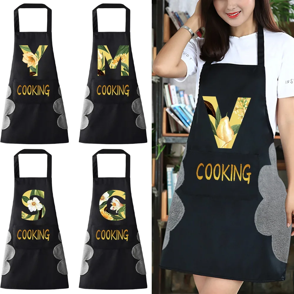 

New Cooking Kitchen Aprons Women Waterproof Apron for Men Floral 26 Letter Series Fashion Coffee Work Bib Wipe Hand Overalls