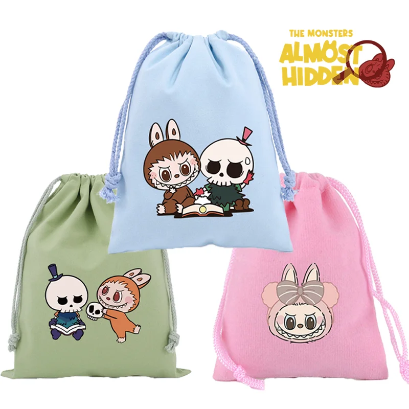 Labubu Drawstring Pockets Pop Mart Cosmetic Storage Bag Portable Jewelry Storage Halloween Candy Bags Kawaii Child Xmas Gift