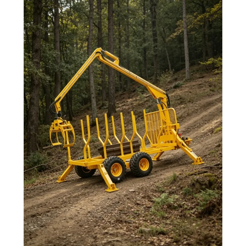 ATV Log Trailer with Crane Hydraulic Timber Loader Grapple Forestry Machinery Engine Trailer Remolque