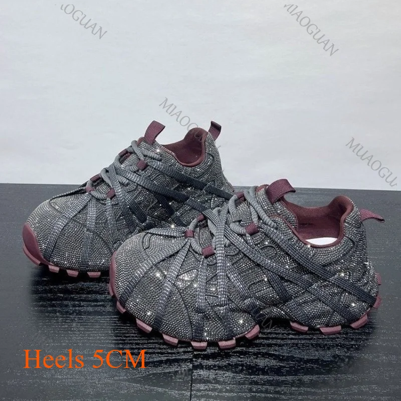 Fashion Starry Sky Water Diamond Women's Dad Shoes Comfort Thick Bottom Casual Sports Footwears Lace Up Female Chunky Sneakers