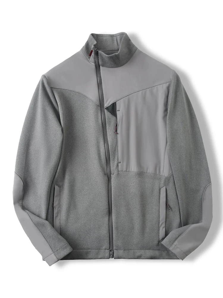 

Мужская теплая флисовая куртка American Style для активного отдыха, осенне-зимнее пальто с воротником на молнии, дизайн с цветовыми блоками, повседневная одежда