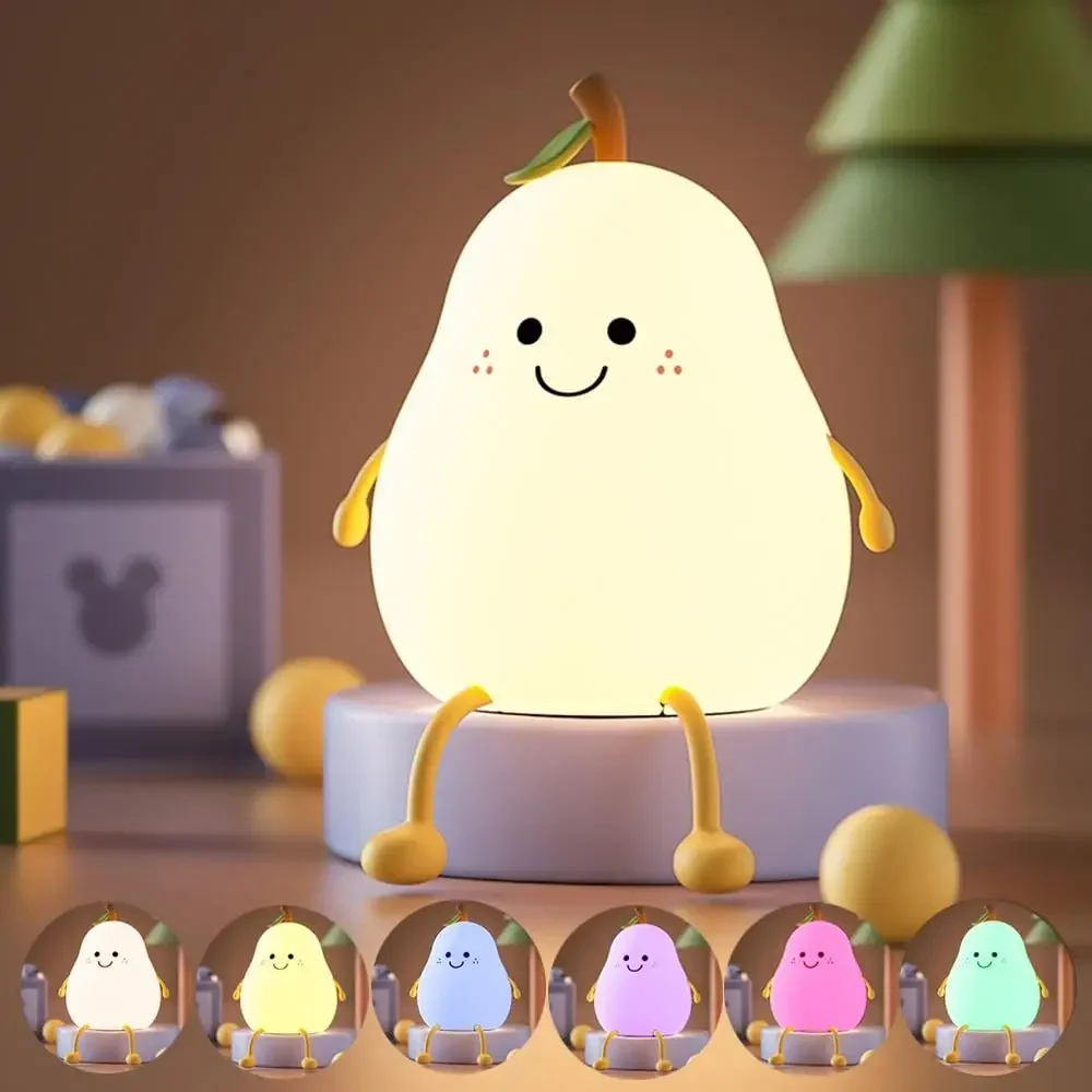 

Led Cute Pear Night Light Dimmable Nursery Pear Lamps Super Squishy Silicone USB Rechargeable Touch Control 7 Colors Night Lamp