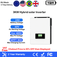 Y&H 3KW hybrid solar inverter 24V AC 220V off-grid inverter MPPT 80A solar controller pure sine wave inverter