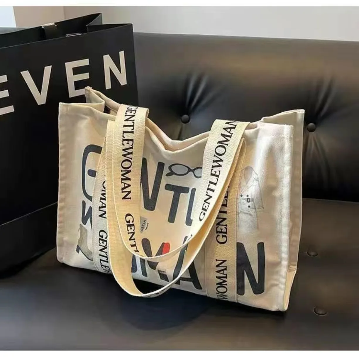 

Gentlewoman Canvas Tote Bag Large Shoulder Bag Vintage Gentlewoman Print Canvas Tote Bag