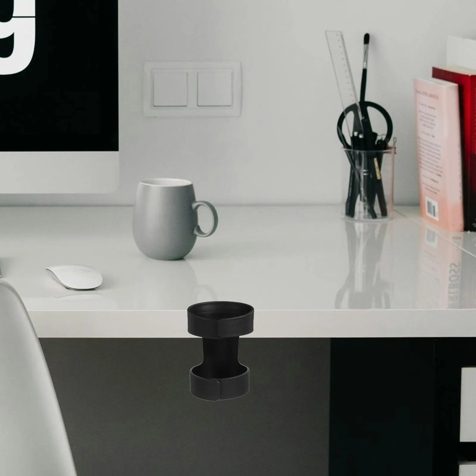 Adjustable Clamp-on Desk Cup Holder Universal Design Securely Holds Mugs Bottles Drink Containers Table Edge Organizer