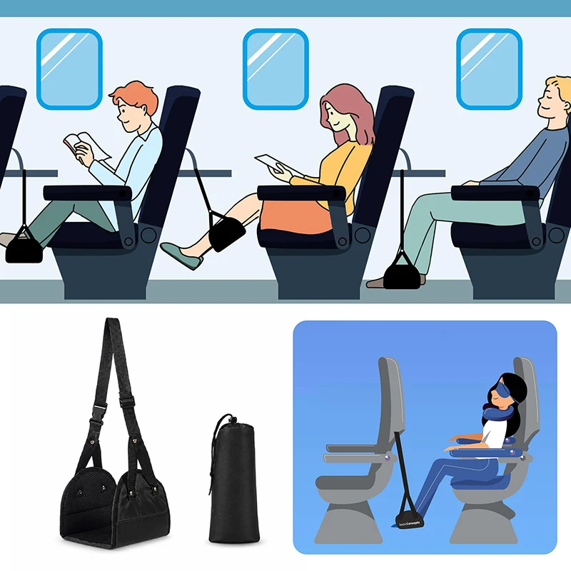 Portable Adjustable Leg Hammock with Comfortable Foot Rest for Airplane Office and Car Travel Support and Relaxation