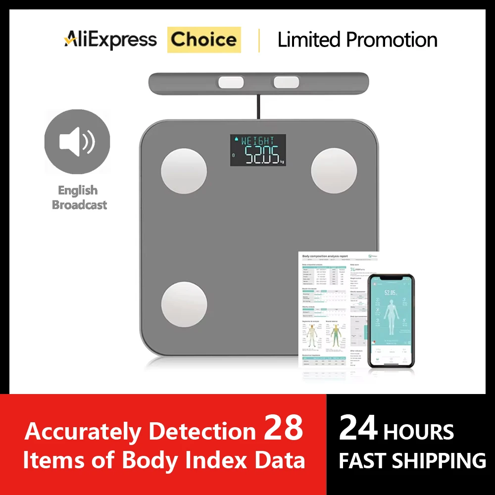 Gym Smart Body Fat Scale Professional 8-electrode Bioimpedance Scale with Measurement Voice Broadcast and Printable Report