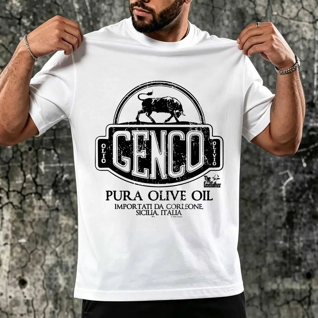 washed T Shirt Godfather Genco Pura Olive Oil Men's Imported by Corleone Sicily Italy vintage Washed Top For Everyday Wear