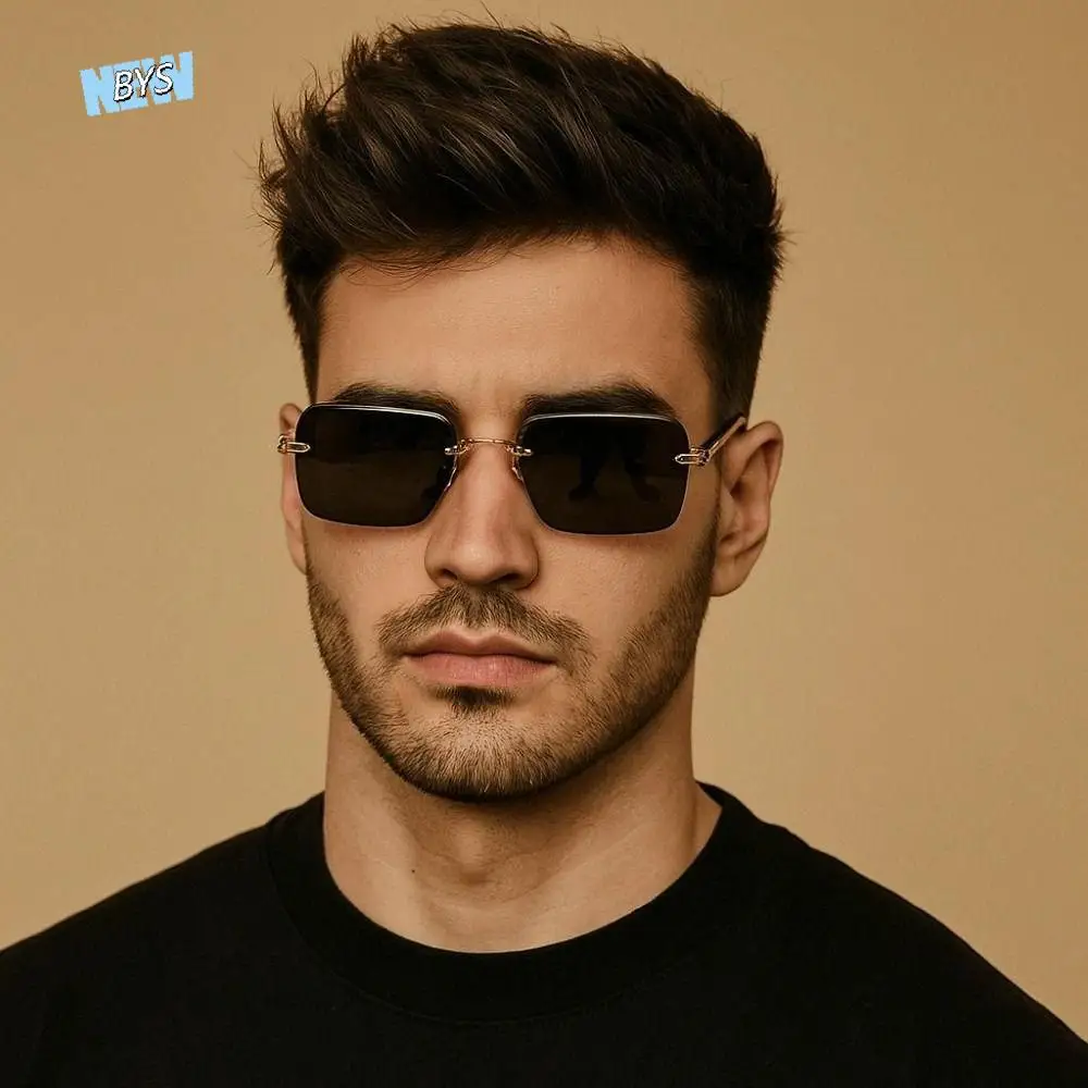 

Retro Frameless Polarizing Lens Sunnies Lightweight Metal Square Frame Sunglasses Decorative Waterproof Anti-UV Glasses Daily