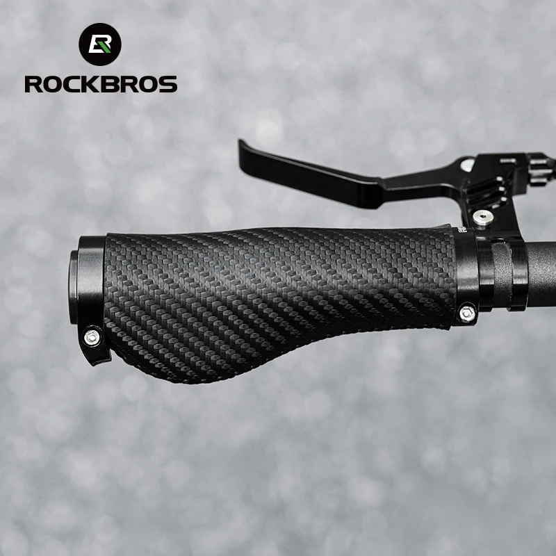 

ROCKBROS Cycling Grips PU Leather Aluminum Alloy MTB Mountain Bike Handlebar Grips Locked Shockproof Anti-slip Cycling Grips