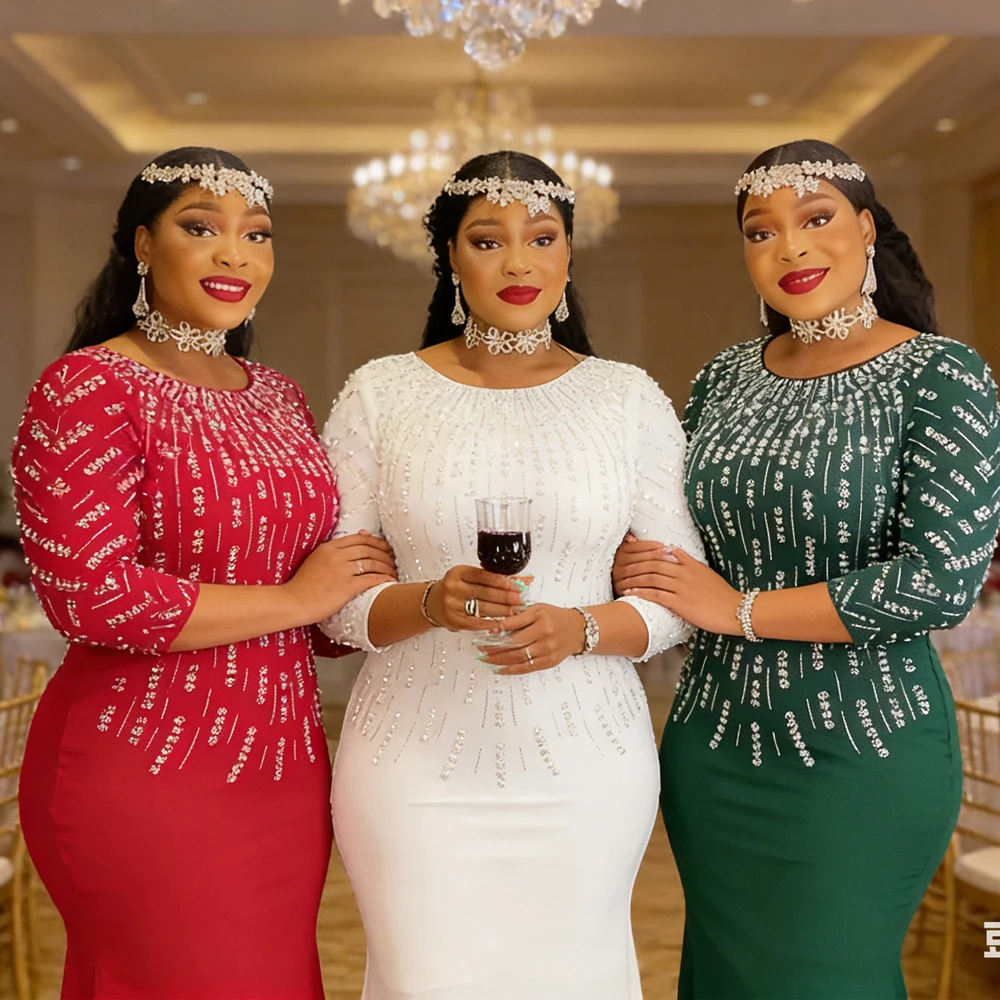 

2026 New Diamonds African Dresses for Women Evening Wedding Party Dress Ankara Dashiki Africa Clothing Turkey Kaftan Abaya Gown