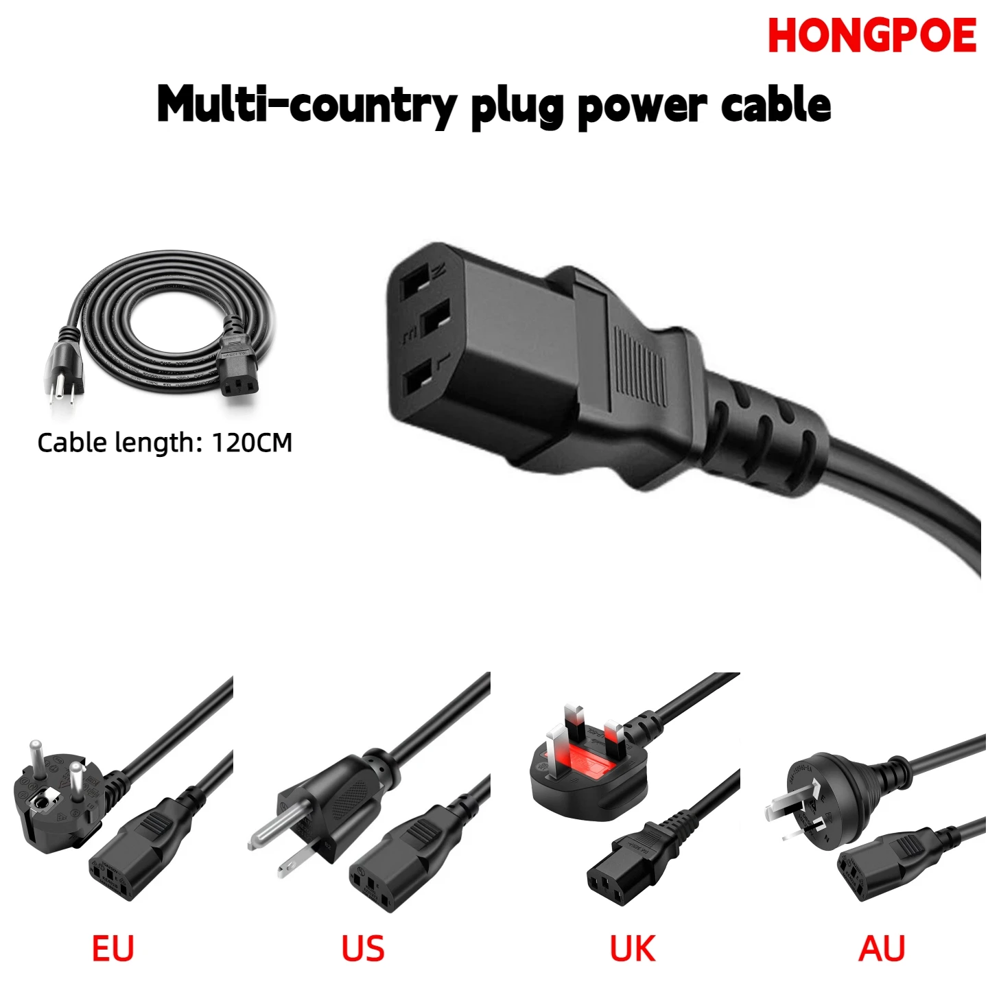 Brand New 1.2-Meter Three-Prong AC Power Cord/Charging Cable/Extension Cord, for Computers, TVs, Speakers, and Game Consoles.