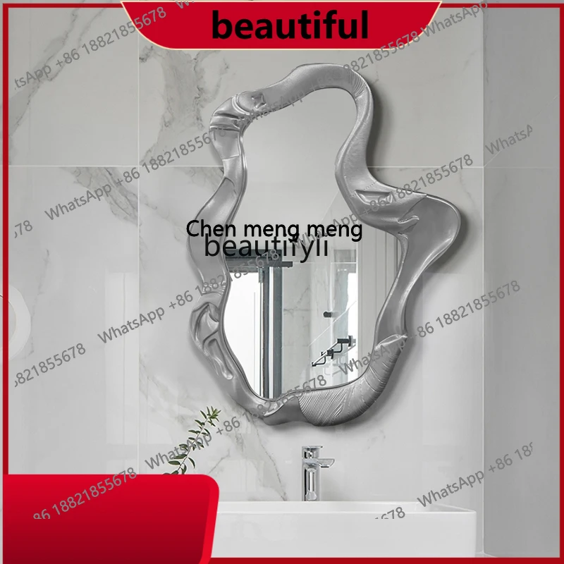 

French wall-mounted special-shaped bathroom mirror Home irregular makeup, luxury vanity mirror Advanced art mirror H