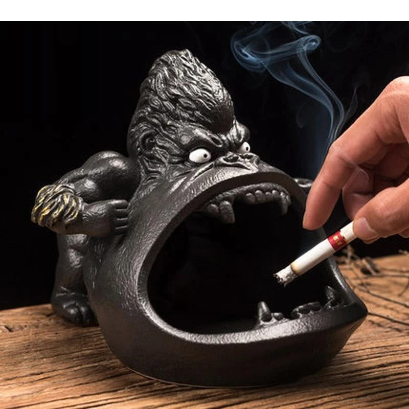 

Ceramic Gorilla Ashtray Cartoon Cute Animal Living Room Office Decor Large-capacity Anti-ash Car Birthday Gift