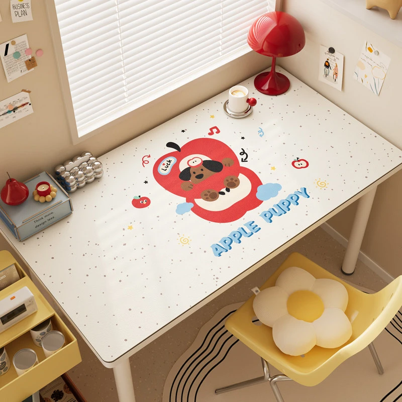 Cute Red Apple Puppy Pu Leather Mouse Pad Waterproof Desk Mat Gaming Keyboard Protector Dorm Table Mat Decoration Accessories