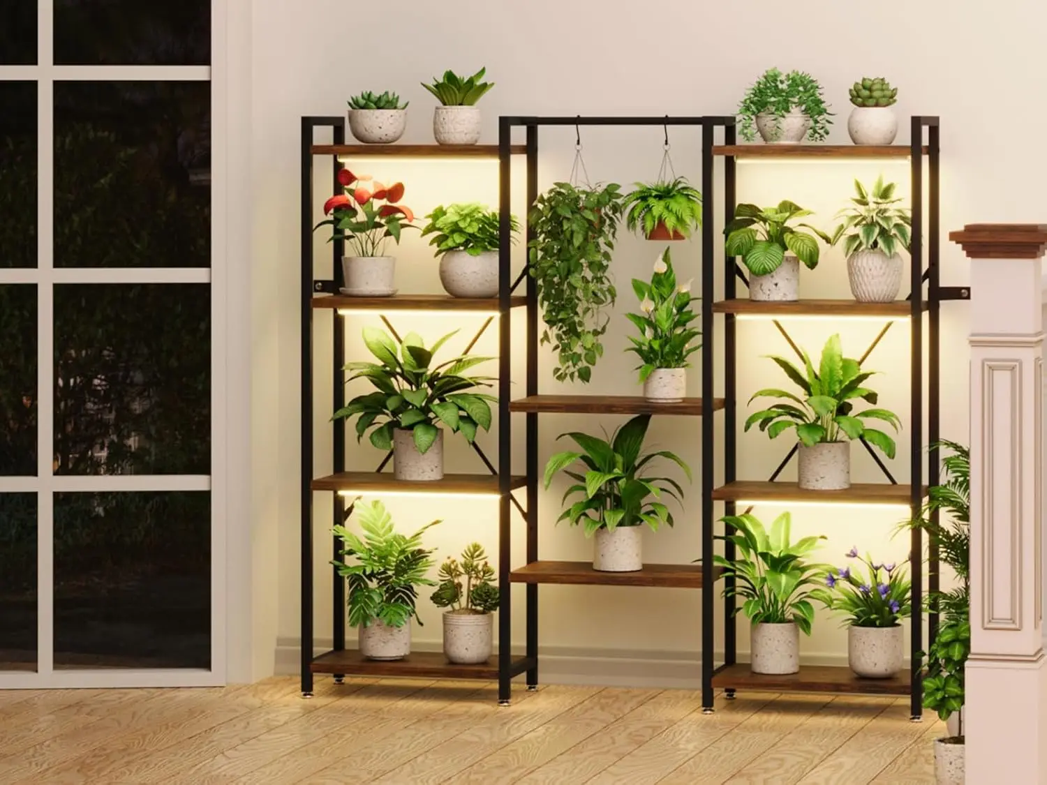 6 Tiered Large Plant Shelf, Tall Stand for Indoor Multiple, Metal Holder, Black Display Rack for