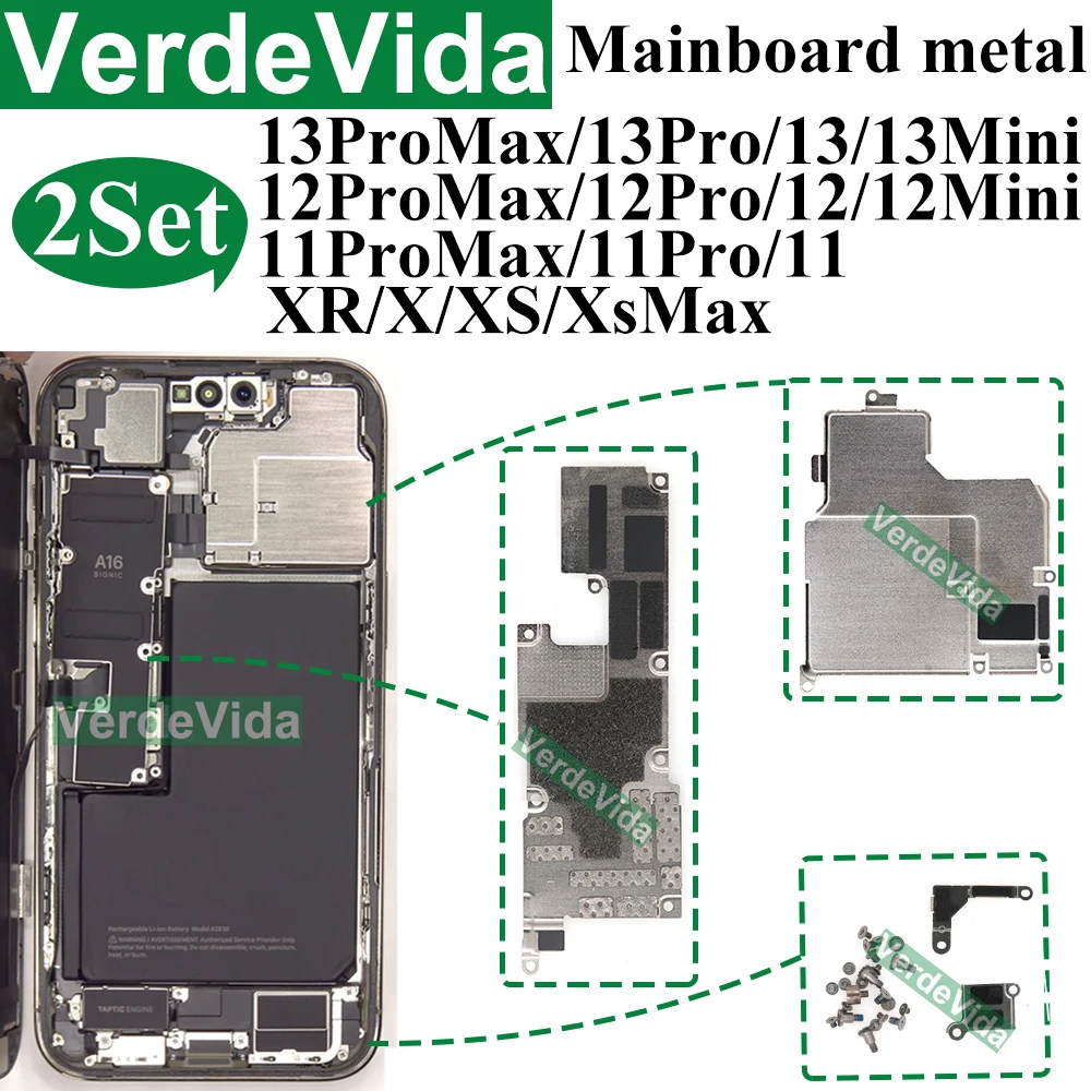 2Set Inner Metal LCD Battery Cover Plate with Screws For iPhone 11 12 13 Pro Max 14 15 Plus Mainboard Bracket Holder Clip Parts