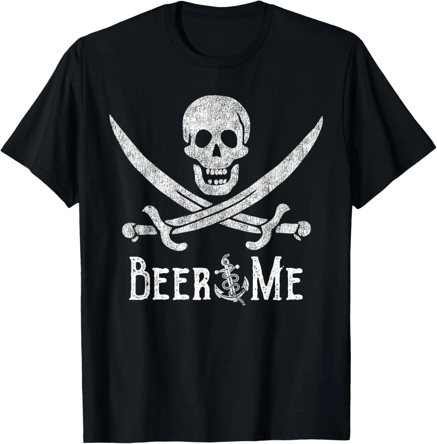 Beer Me Adult Humor Pirate Skull Distressed Funny Drinking T-Shirt