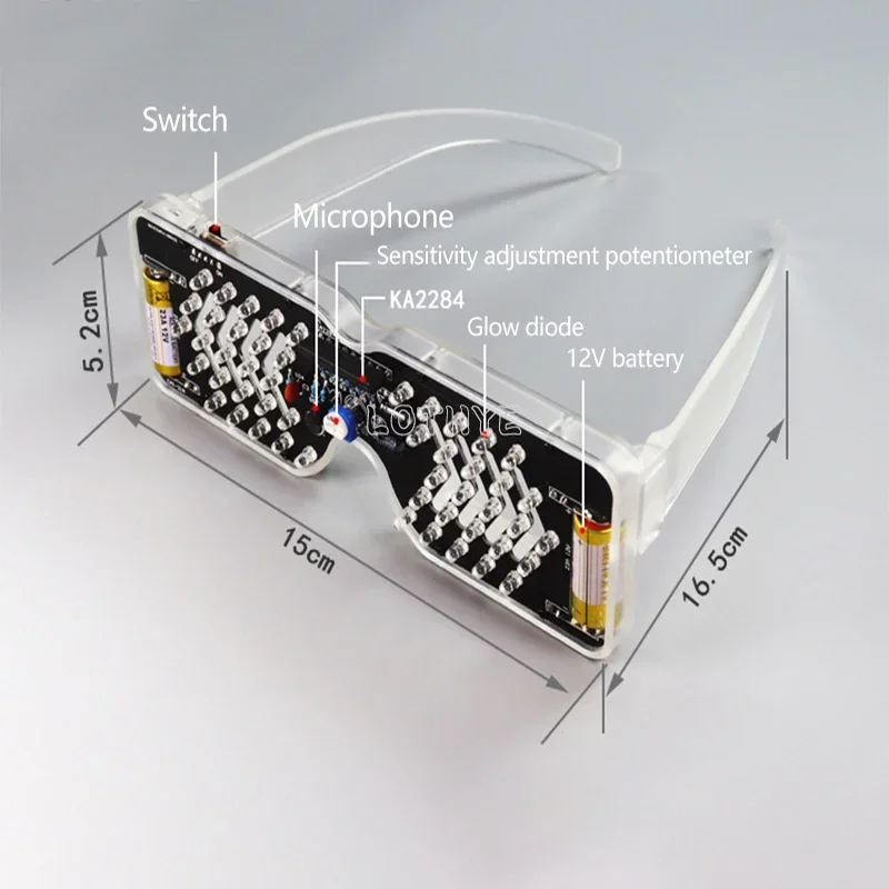 

DIY Electronic Kit Diode Flashing Light Fun Welding Soldering Practice LED Light Luminous Glasses Production Kit Voice Control