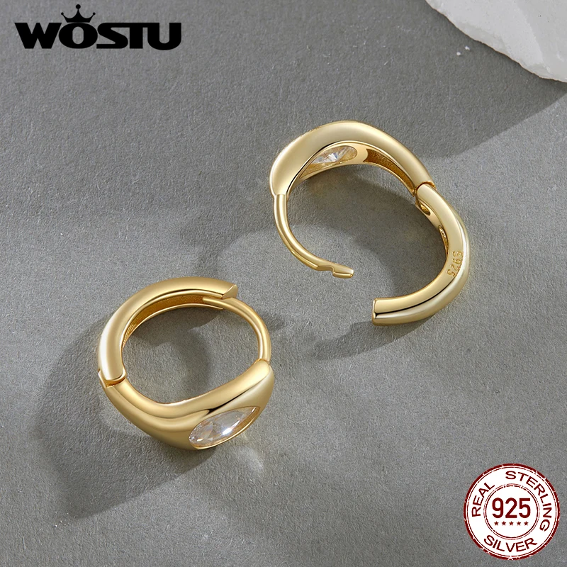 WOSTU Plata de Ley 925 auténtica pendientes de aro triangulares citrino 18K oro cristal lágrima aros para las orejas joyería geométrica Simple regalo