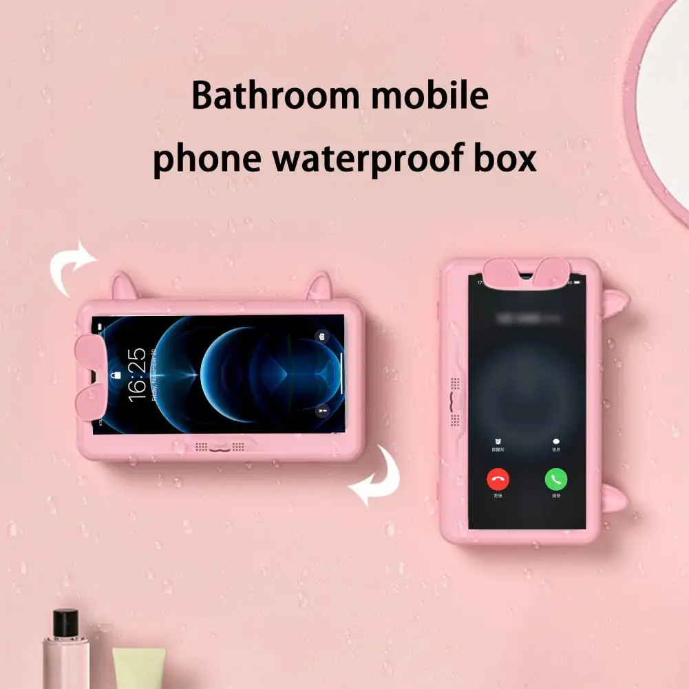 

Bathroom Toilet Mobile Phone Holder Box Waterproof 360 Degree Rotation Wall Mounted Touch Screen Phone Storage Case Holder