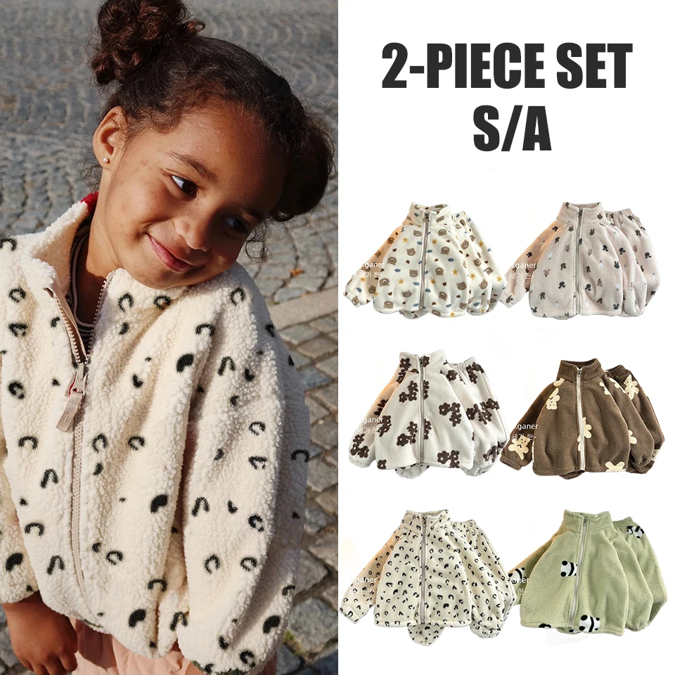 

Ircomll 2 pcs Kids Clothes Warm Fleece Thick Baby Clothes Girl Boy Loungewear Hooded Sweatshirt+Pants School Uniform Outfit