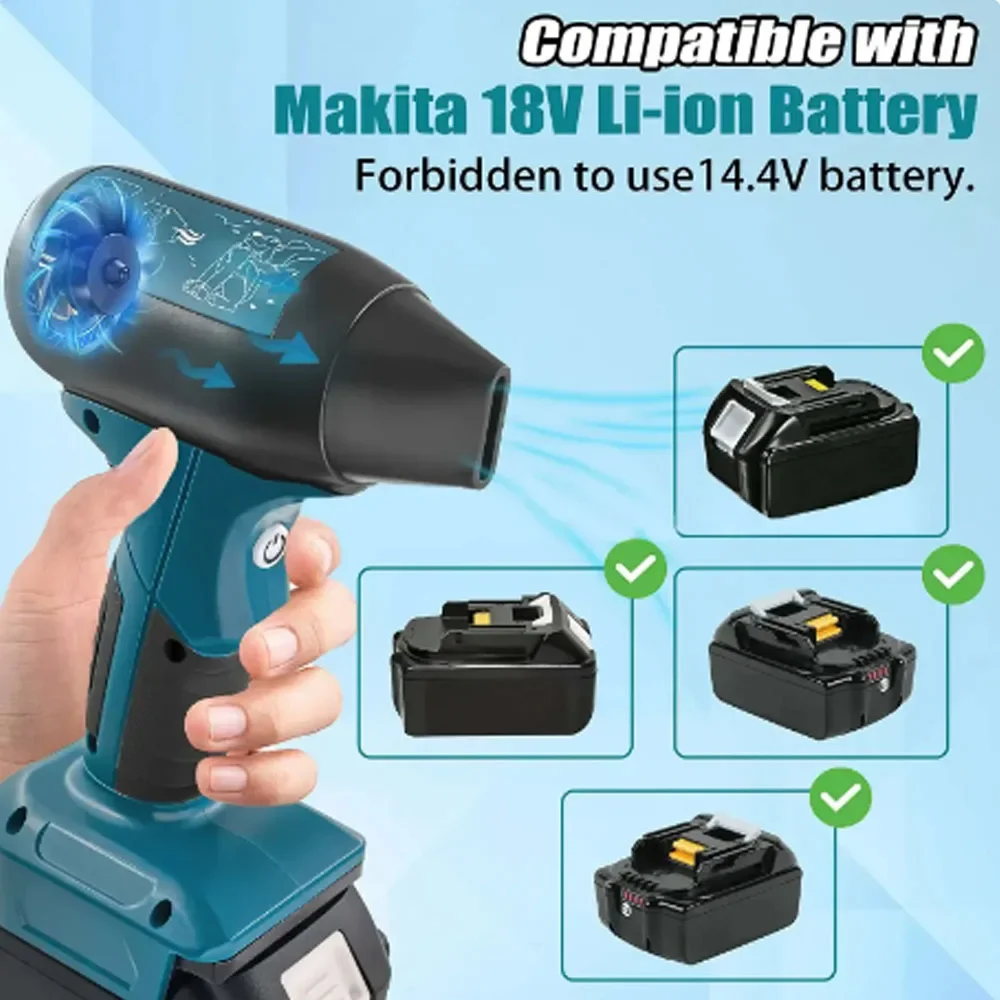 Jet Blower Portable Violent TurboFan For Makita/Dewalt/Milwaukee/Bosch 18V 20V Li-ion Battery 4-Speed Wireless Handheld Fan