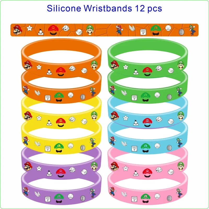 12pcs/set Super Mario series cartoon silicone bracelet Mario Luigi Yoshi anime character accessories children\'s party gift toys