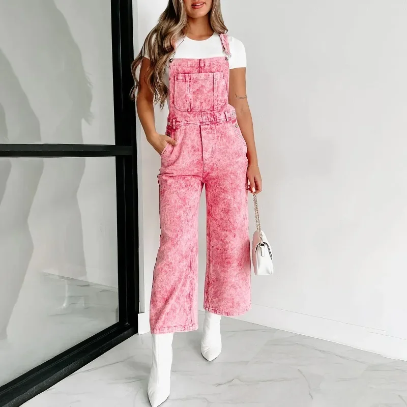 

2024 New Fashion Women's Denim Retro Sleeveless Wide Leg Jumpsuit Casual Loose Pants with Pockets and Shoulder Straps YDL26