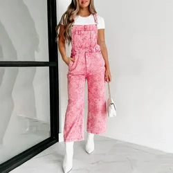 2024 neue Mode Damen Denim Retro ärmellose Jumps uit mit weitem Bein lässige lose Hose mit Taschen und Schulter gurten ydl26