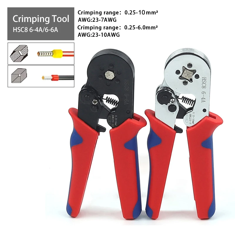 Tubular Terminal Crimping Alicate, Mini Virola Crimper Clamp, Conector Elétrico, Pontas de Reparação, Wire Tools, HSC8, 6A, 4A, 6A