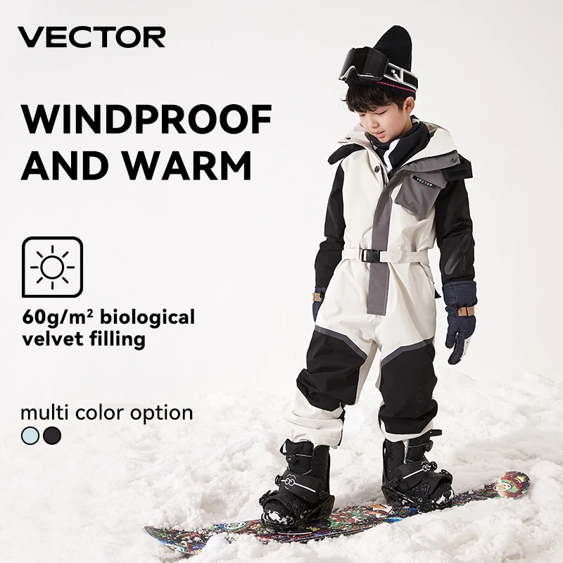 Thick children One-Piece Ski Jumpsuit Outdoor Sports Snowboard Jacket Warm Jump Suit Waterproof Winter Clothes Overalls Hooded