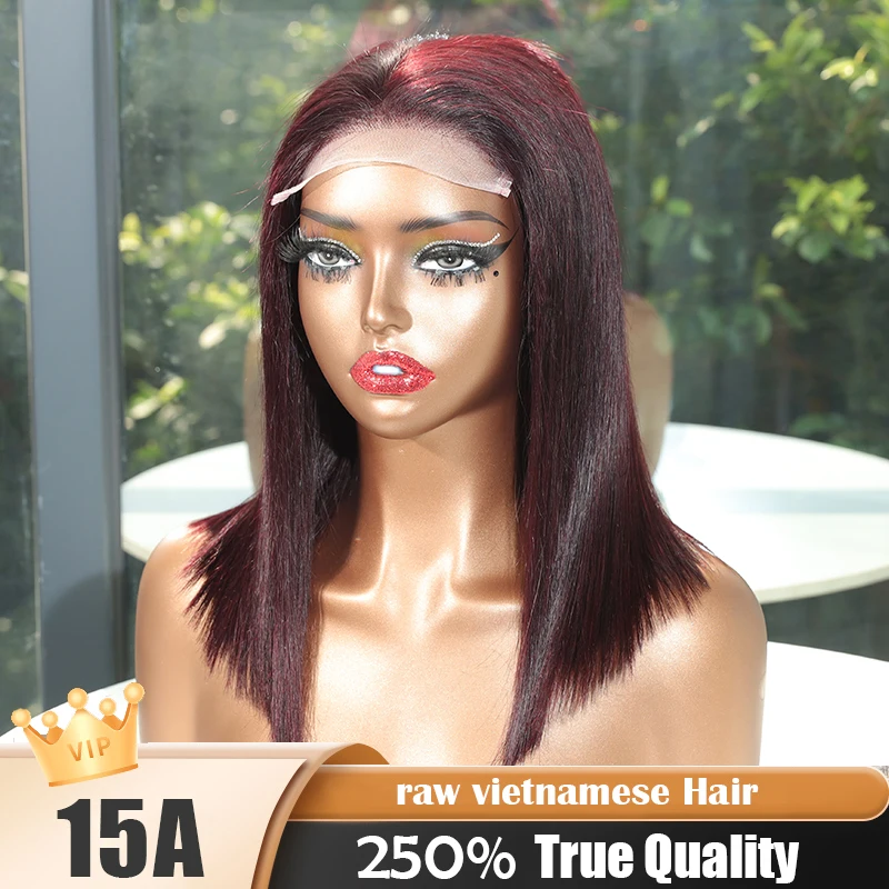 2x6 perruques sans colle cheveux humains J99 rouge bordeaux perruque droite Bob perruques de cheveux humains pré plumé perruque 5x5 cheveux vietnamiens crus 100% 13x6