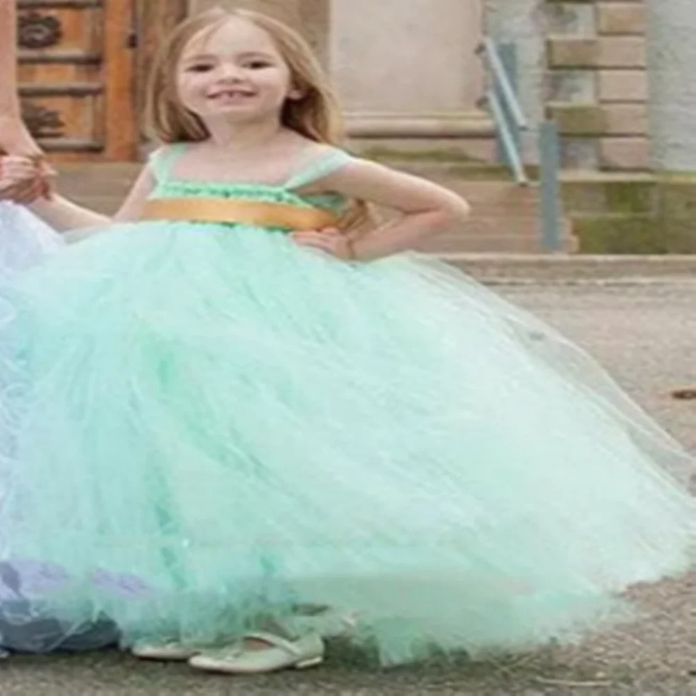 

Flower Girl Dress Lovely Sleeveless Flat Collar Pageant Dresses Pretty Kids Prom Gown First Communion Birthday Wedding