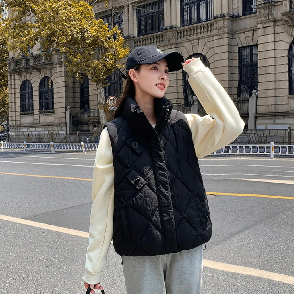 

Women's Cotton-Padded Jacket Vest Button Detail Foreign-Style down Cotton Horse Clip Small Warm Waistcoat Vest Trendy Top