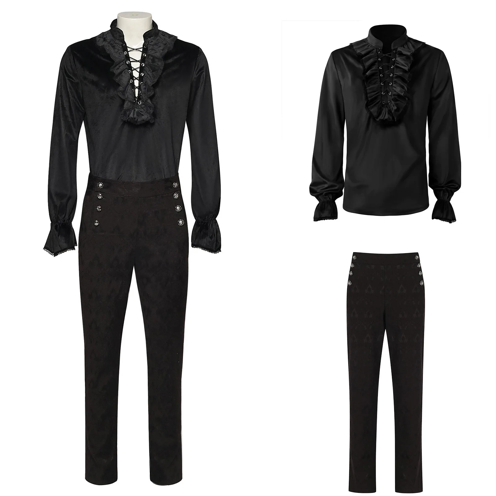 

European American Men's Ruffled Shirt Medieval Costume Steampunk Victorian Top and Pants Themed Parties Halloween Events