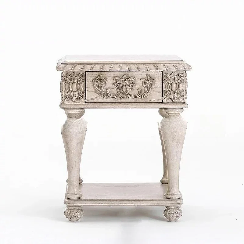 

American solid wood carving flowers, coffee table, modern retro old white logs, kung fu tea table