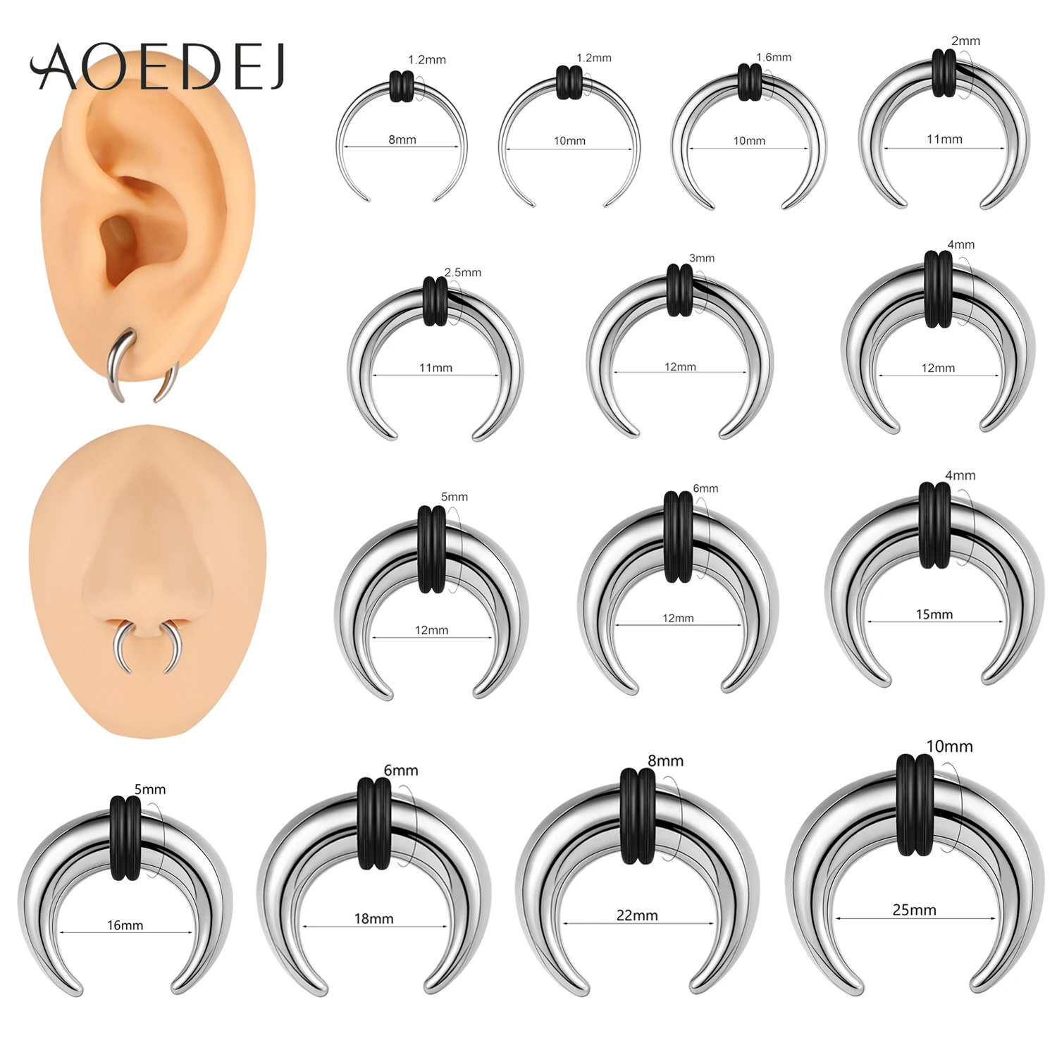 Aoedej 1 Stück Edelstahl Nasenring 8-25mm Hufeisen form Septum Ringe Farbe Nasen stecker Ohrring Punk Körper Piercing Schmuck – Detail 5