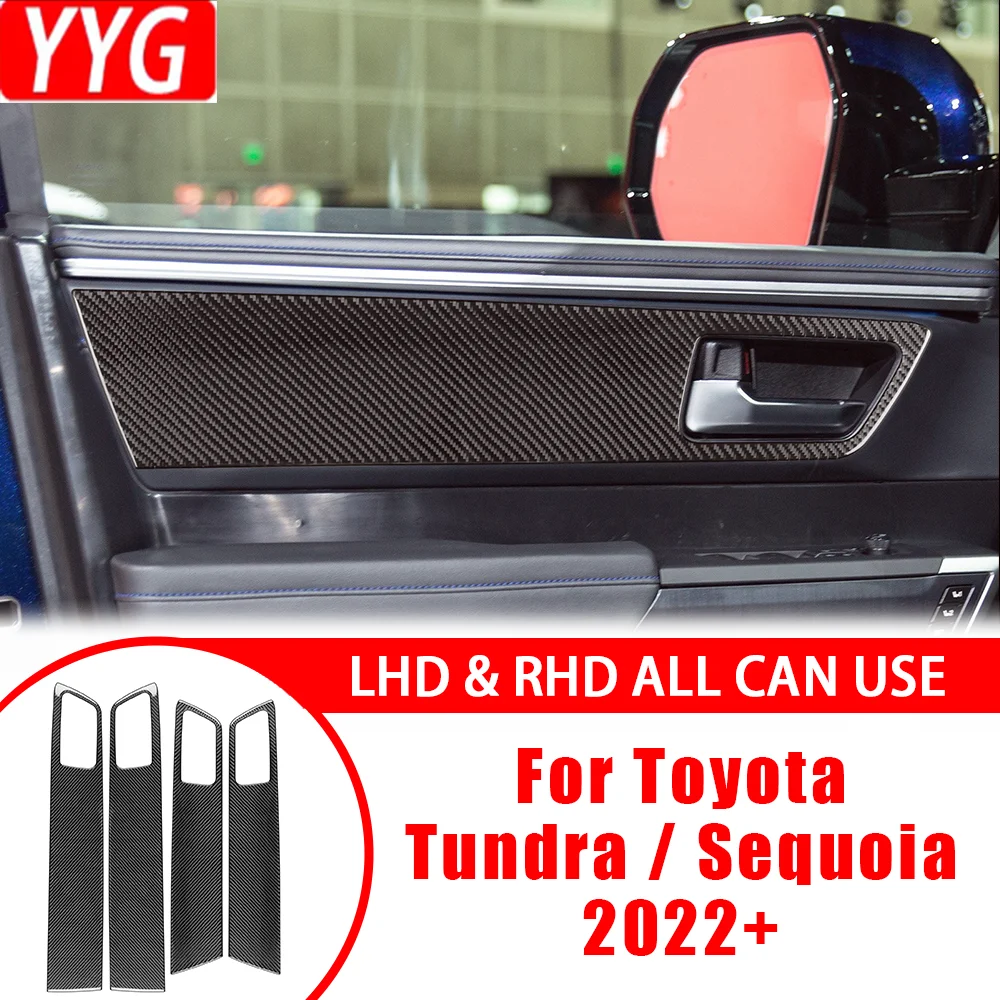 

For Toyota Tundra Sequoia 2022+ Car Accessories Carbon Fiber Door Inner Puller Handle Panel Interior Cover Trim Sticker Modified