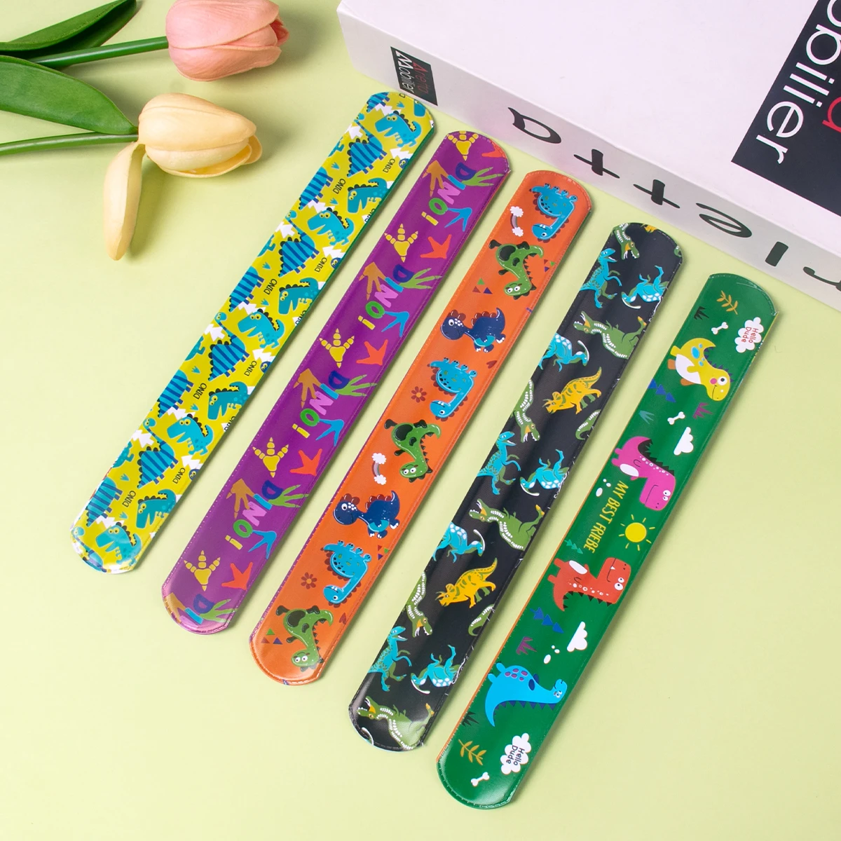 10pcs Cartoon Unicorn Mermaid Dinosaur Animals Clap Circle Kids Birthday Party Slap Bracelets Wristband Toys Baby Shower Gifts
