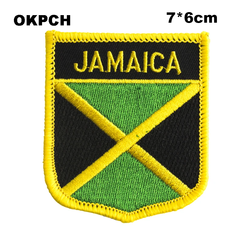 Jamaica  Flag Shield Shape Iron on Embroidery Patches Saw on Transfer Patches Sewing Applications for Clothes Back Pack Cap