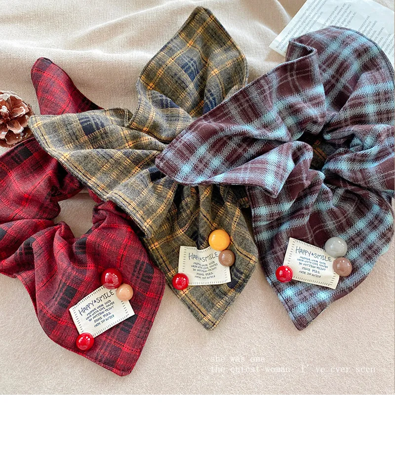 Quadratisches Handtuch Dickdarm-Haarband, kariert, rot, Damen-Kugelkopf, niedriger Pferdeschwanz, quadratisches Stirnband, Kopfschmuck, Haar-Accessoires – Detail 4