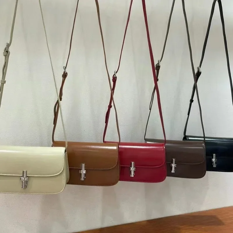 French Style Commuter Elegant Crossbody Small Square Bag Luxury Genuine Leather Underarm Shoulder Bags Classic Solid Bolsos