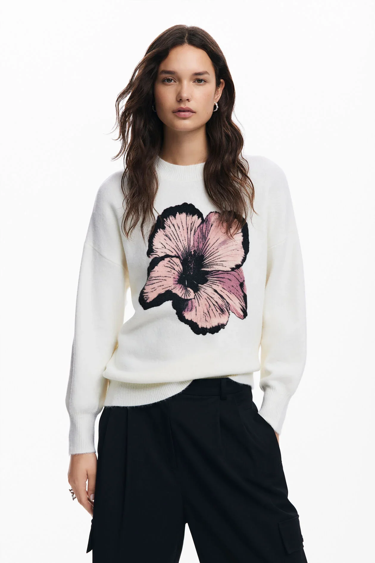 Autumn collaboration embroidered printed crew-neck sweater